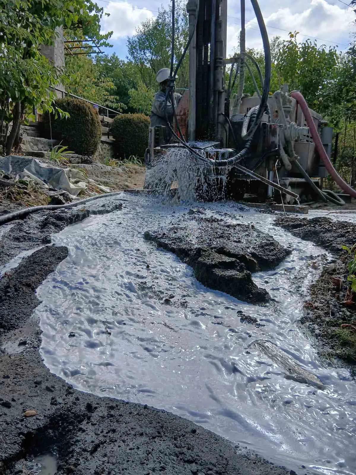 Borehole work in a house garden